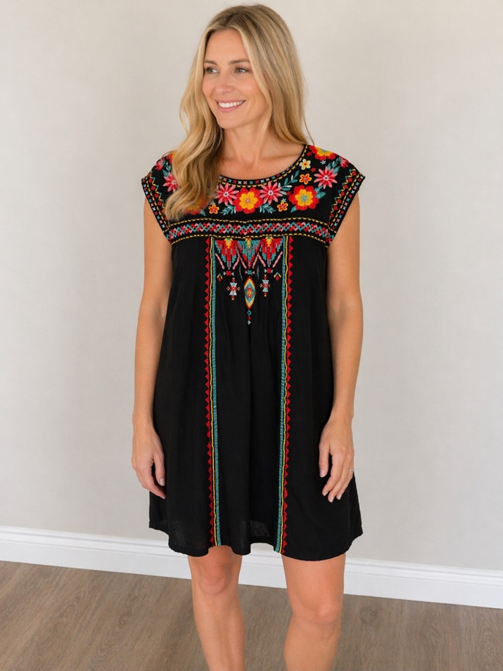 Impressions Coastal Service Embroidered Dress Black size Large